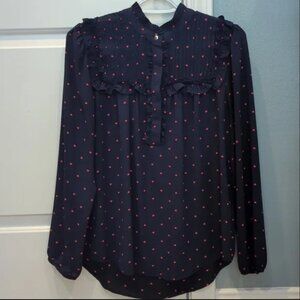 J. Crew | Navy & Pink Hearts Blouse, Size S